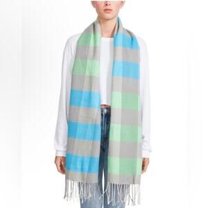 Steven Madden NWT Cool Plaid Pop Print oversized Scarf fringes Trim.